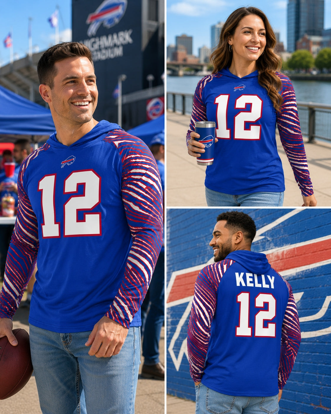 Zubaz NFL Legends Jim Kelly Buffalo Bills Men's Legends Zebra Lightweight Hooded Tee