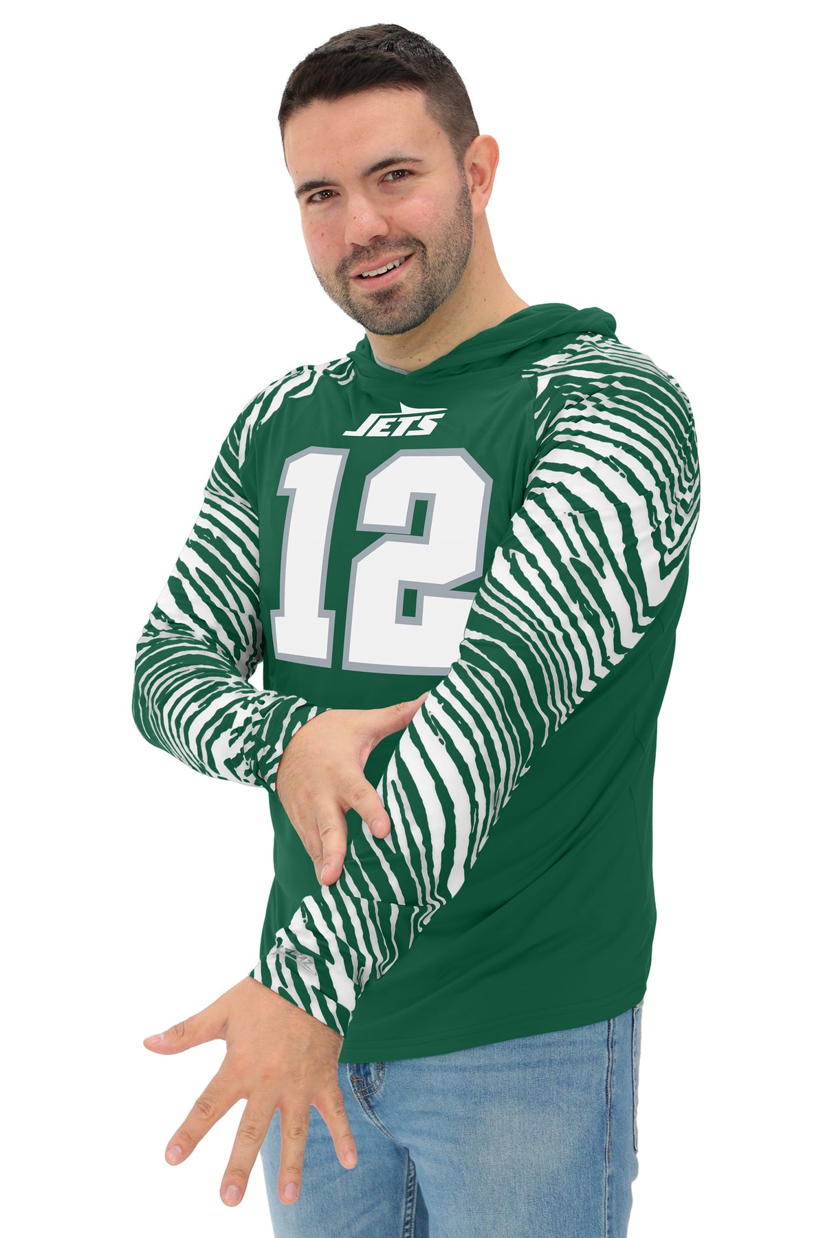 Zubaz NFL Legends Joe Namath New York Jets Men's Legends Zebra Lightweight Hooded Tee
