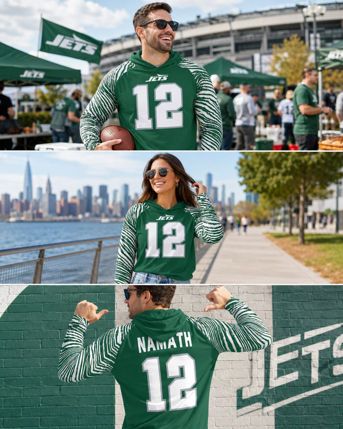 Zubaz NFL Legends Joe Namath New York Jets Men's Legends Zebra Lightweight Hooded Tee