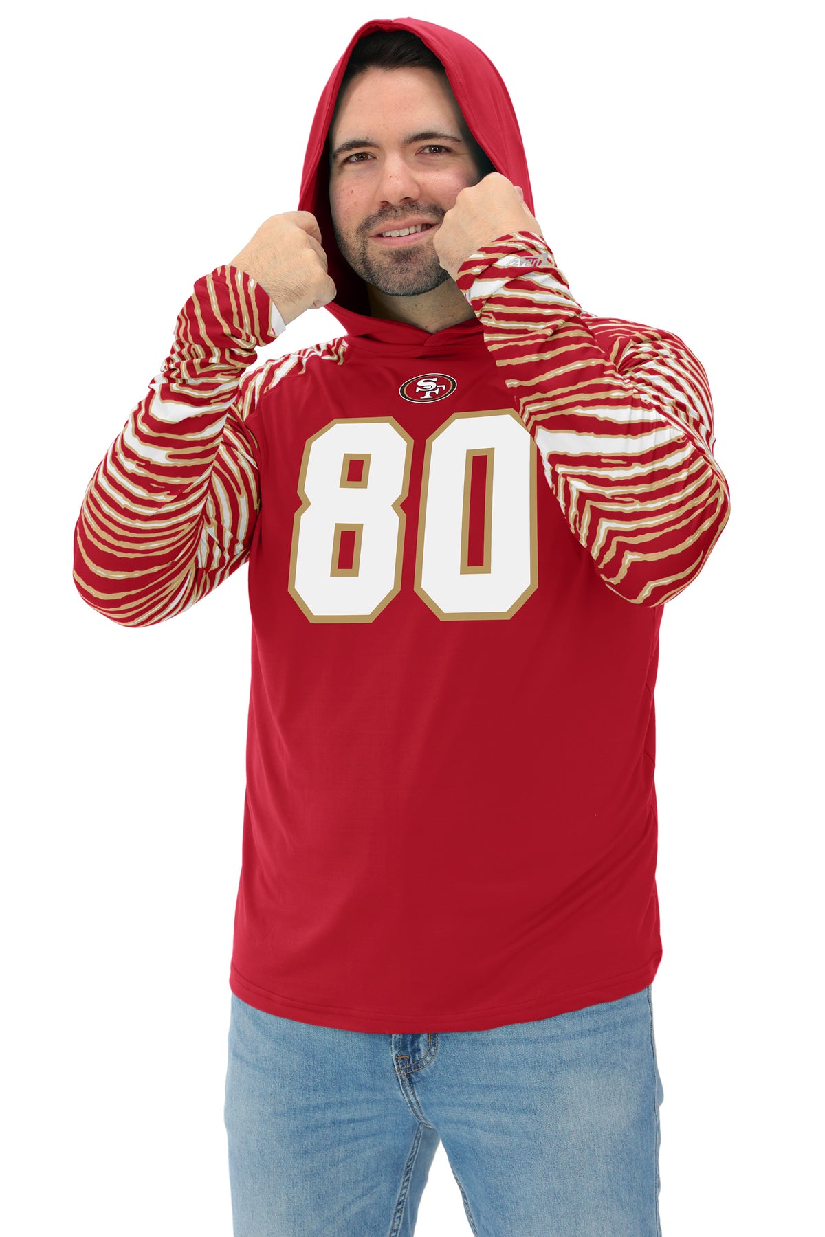 Zubaz NFL Legends Jerry Rice San Francisco 49ers Men's Legends Zebra Lightweight Hooded Tee
