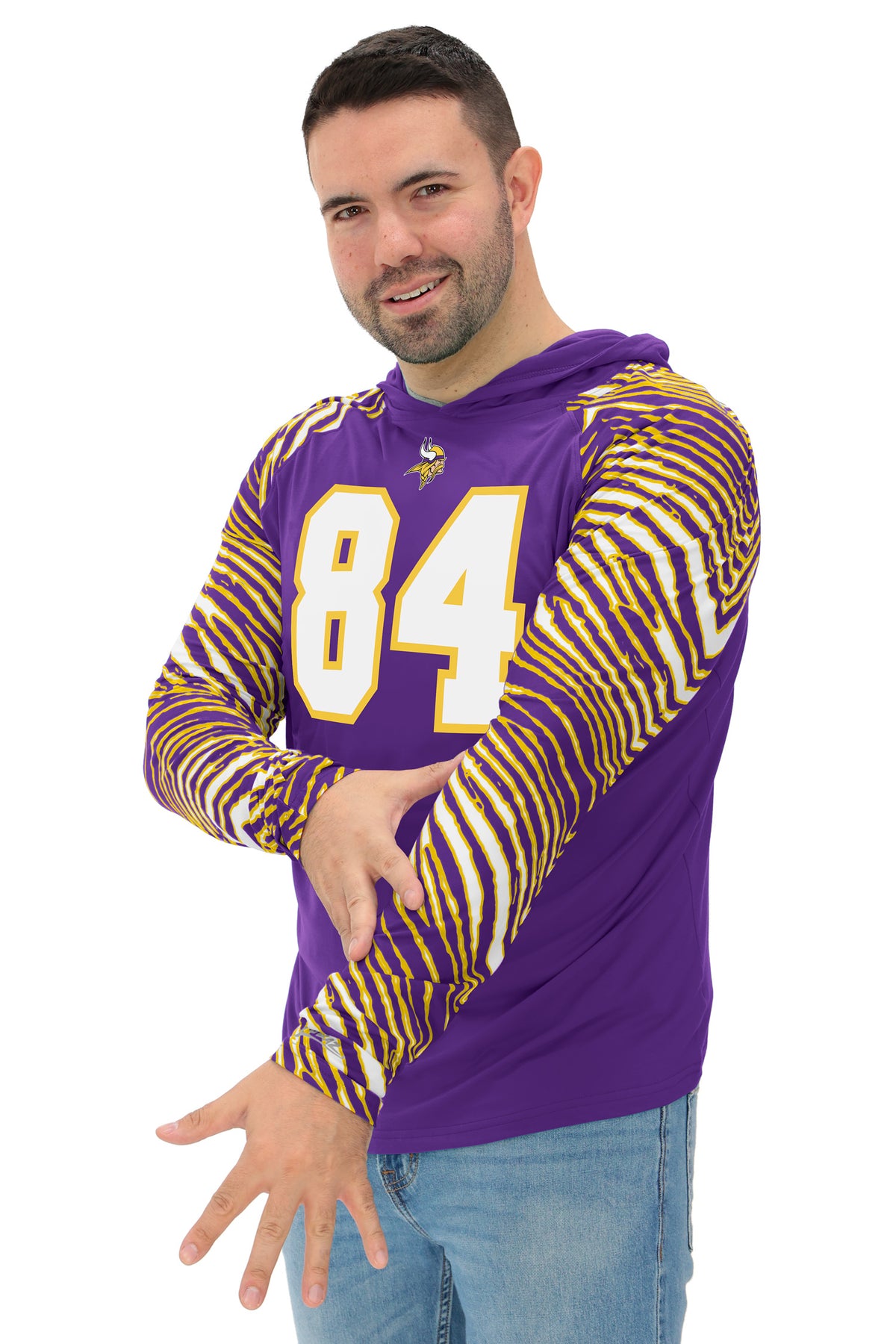 Zubaz NFL Legends Randy Moss Minnesota Vikings Men's Legends Zebra Lightweight Hooded Tee