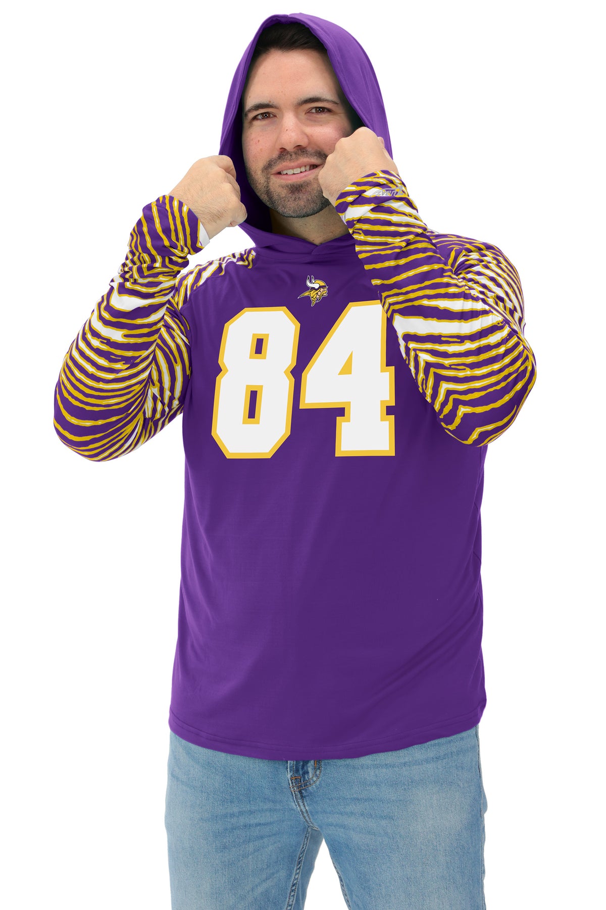 Zubaz NFL Legends Randy Moss Minnesota Vikings Men's Legends Zebra Lightweight Hooded Tee