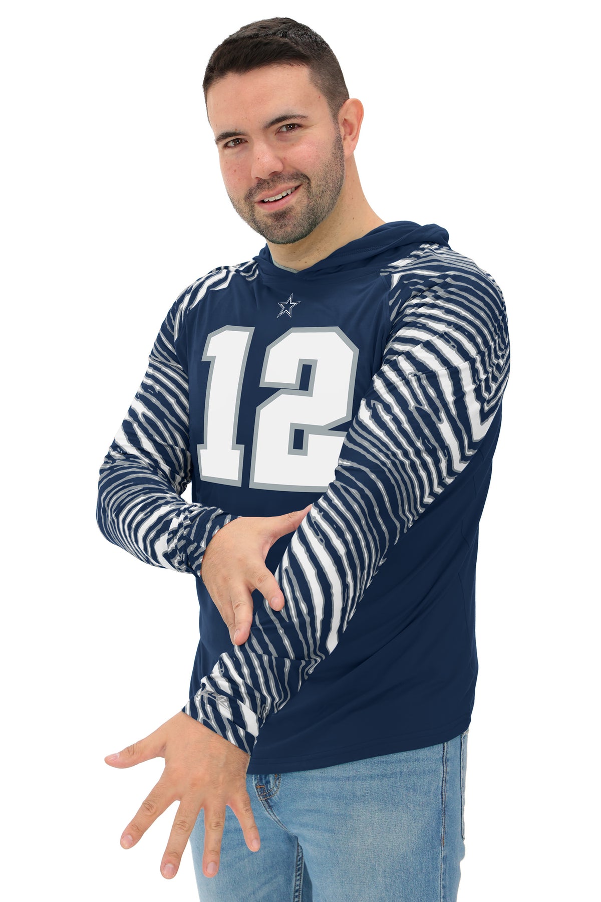 Zubaz NFL Legends Roger Staubach Dallas Cowboys Men's Legends Zebra Lightweight Hooded Tee
