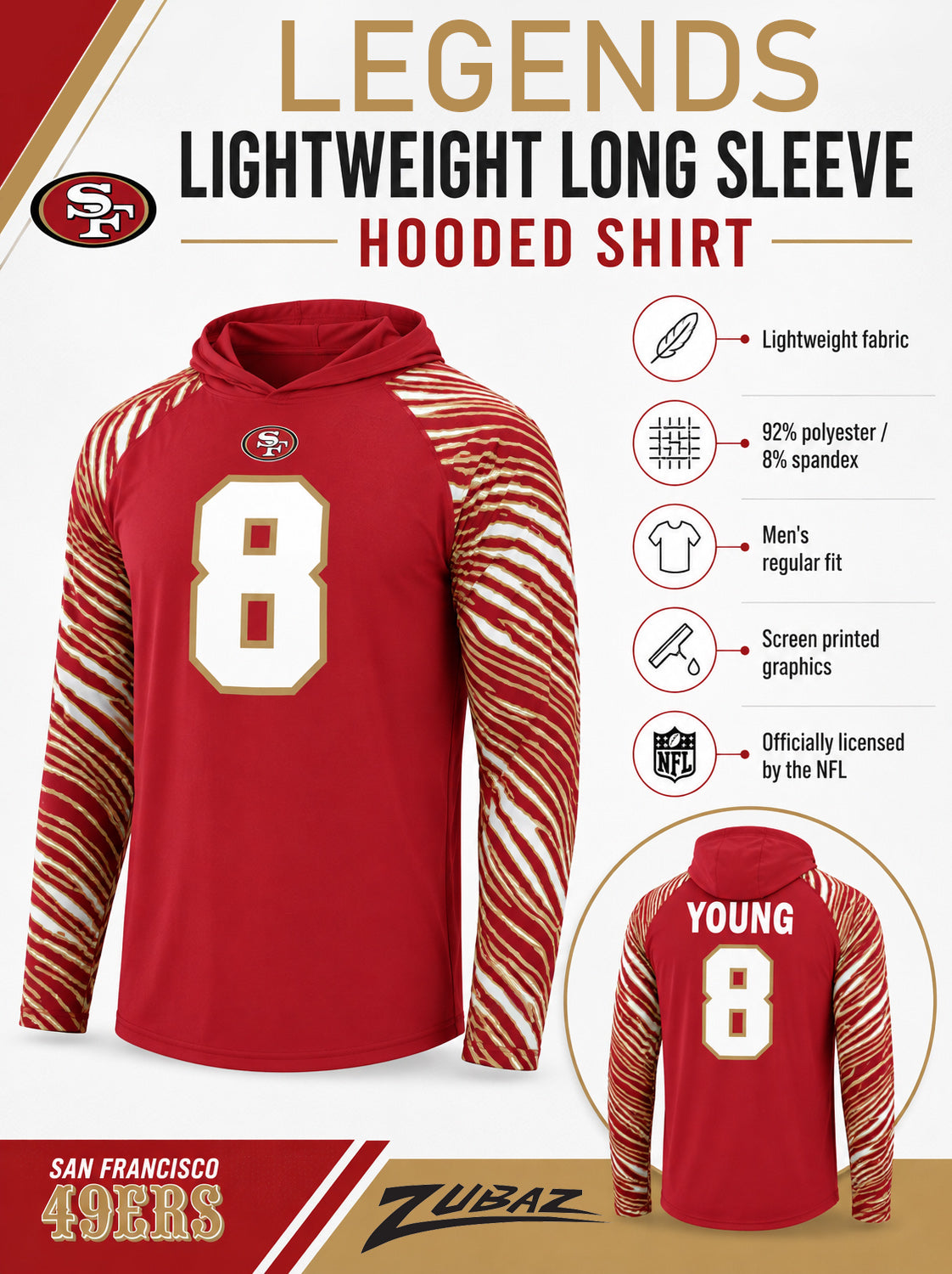 Zubaz NFL Legends Drew Brees New Orleans Saints Men's Legends Zebra Lightweight Hooded Tee