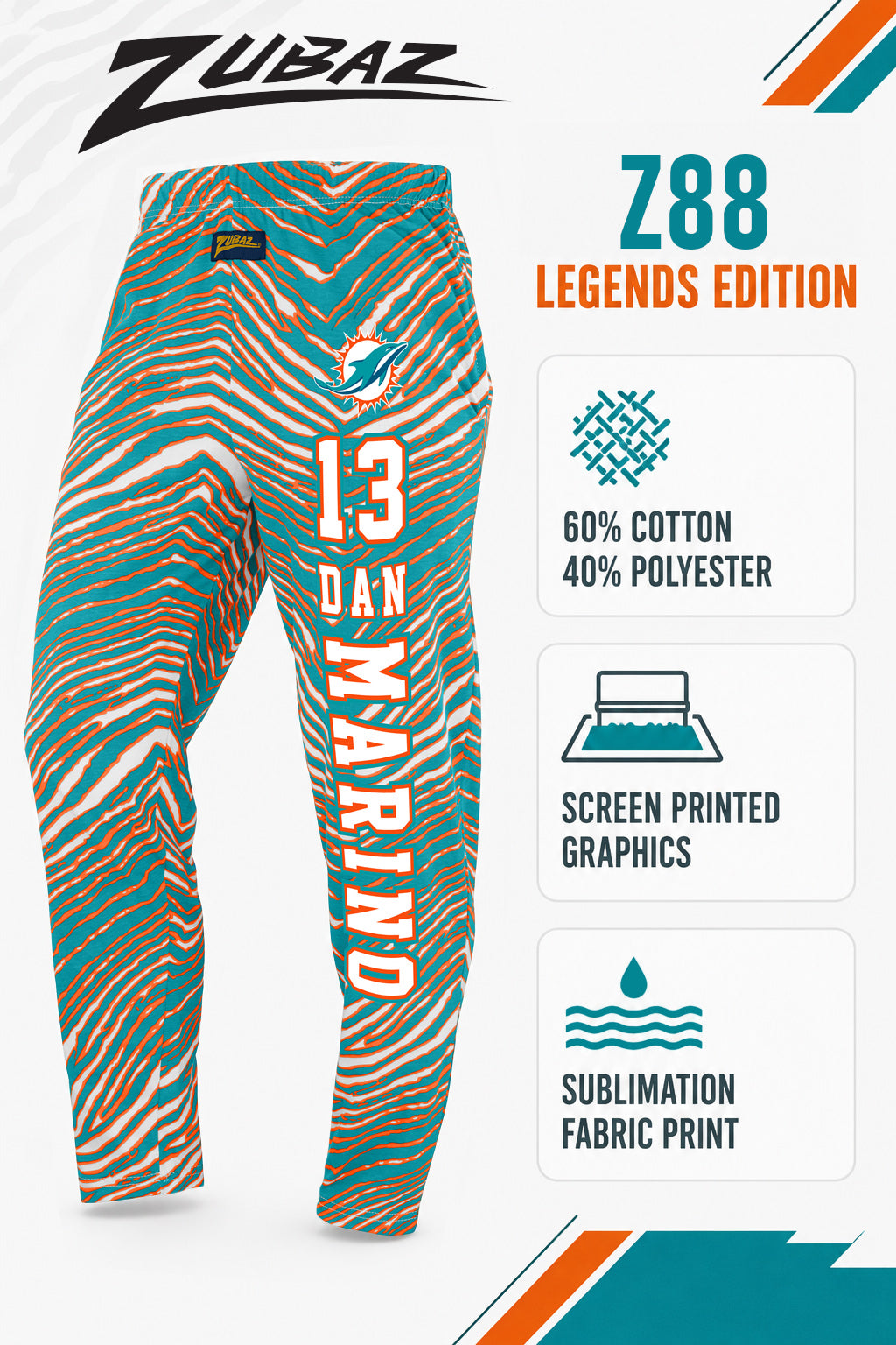 Zubaz NFL Legends Andre Reed Buffalo Bills Unisex Z88 Legends Zebra Pants