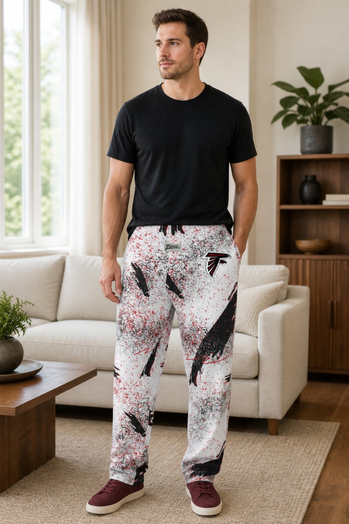 Zubaz NFL Atlanta Falcons Adult Unisex 3 Color Confetti Z88 Screen Print Pants