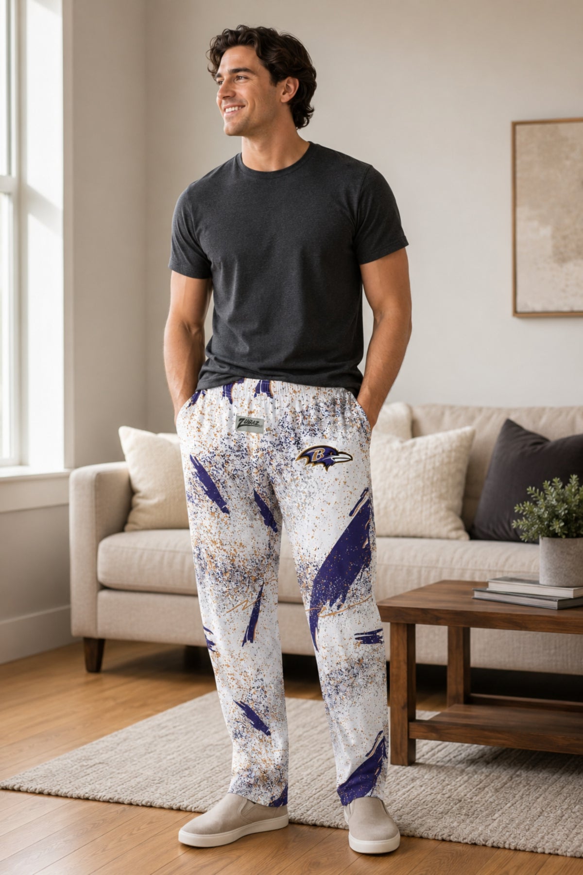 Zubaz NFL Baltimore Ravens Adult Unisex 3 Color Confetti Z88 Screen Print Pants