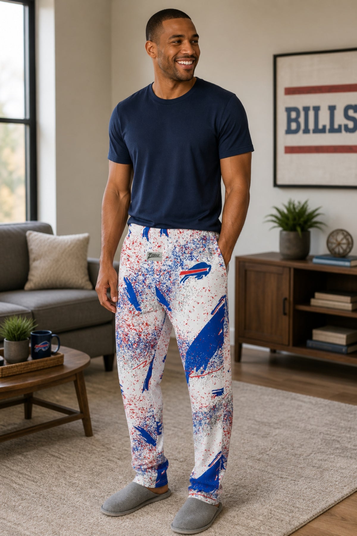 Zubaz NFL Buffalo Bills Adult Unisex 3 Color Confetti Z88 Screen Print Pants
