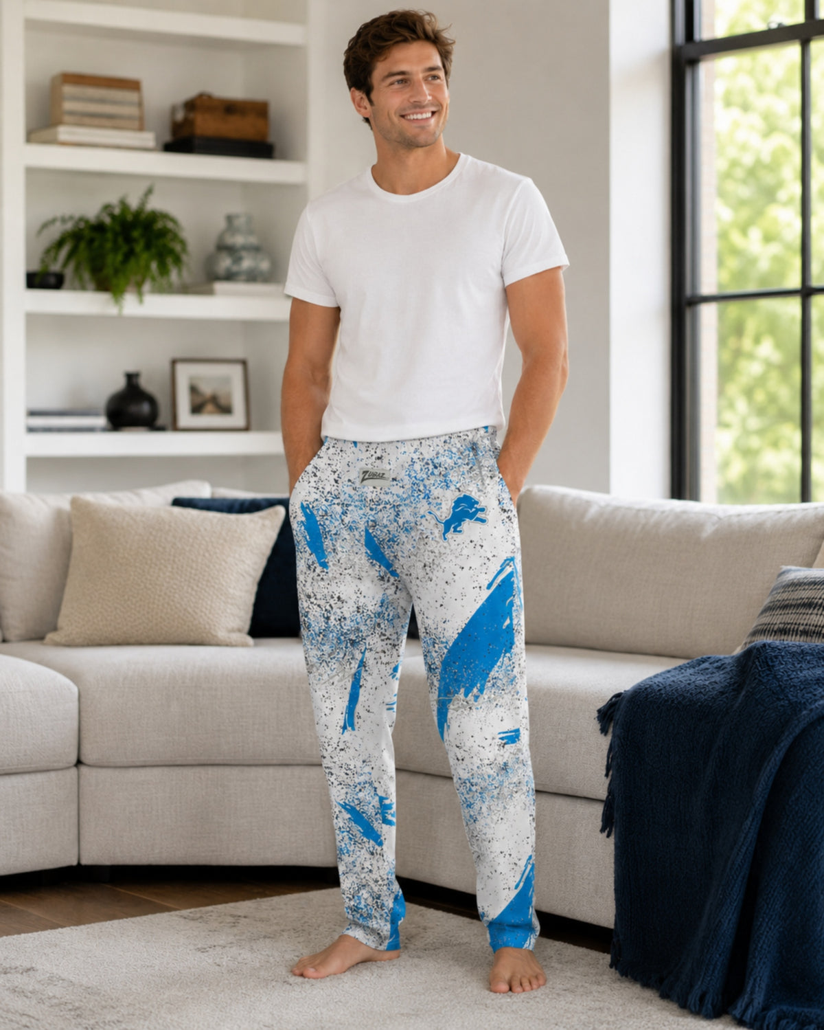 Zubaz NFL Detroit Lions Adult Unisex 3 Color Confetti Z88 Screen Print Pants