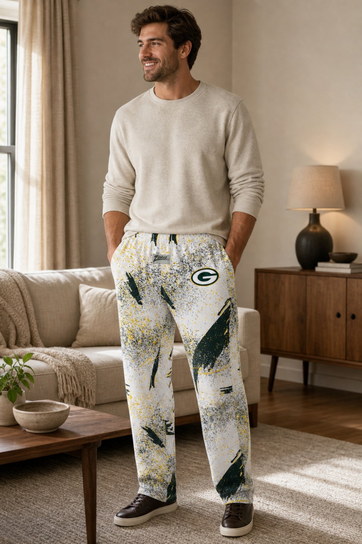 Zubaz NFL Green Bay Packers Adult Unisex 3 Color Confetti Z88 Screen Print Pants