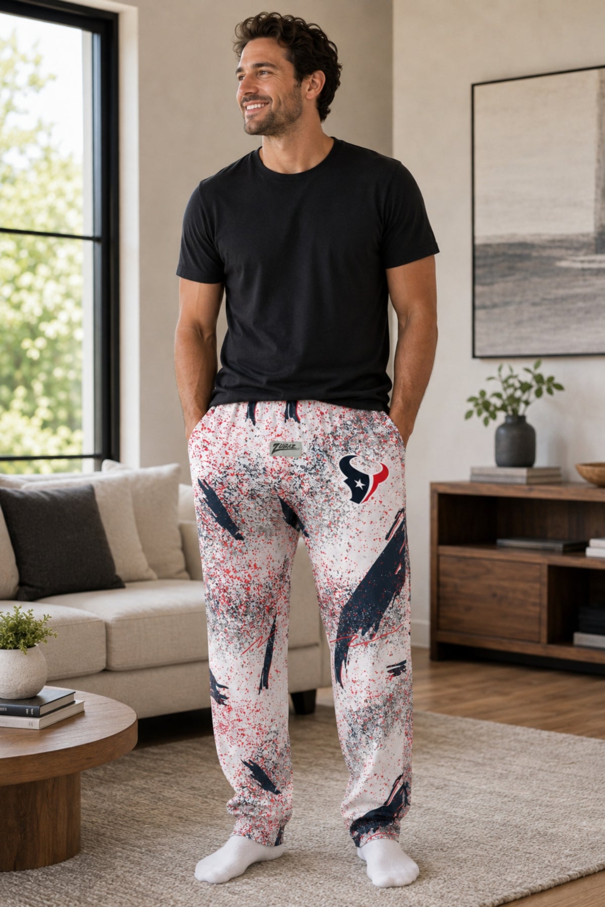 Zubaz NFL Houston Texans Adult Unisex 3 Color Confetti Z88 Screen Print Pants