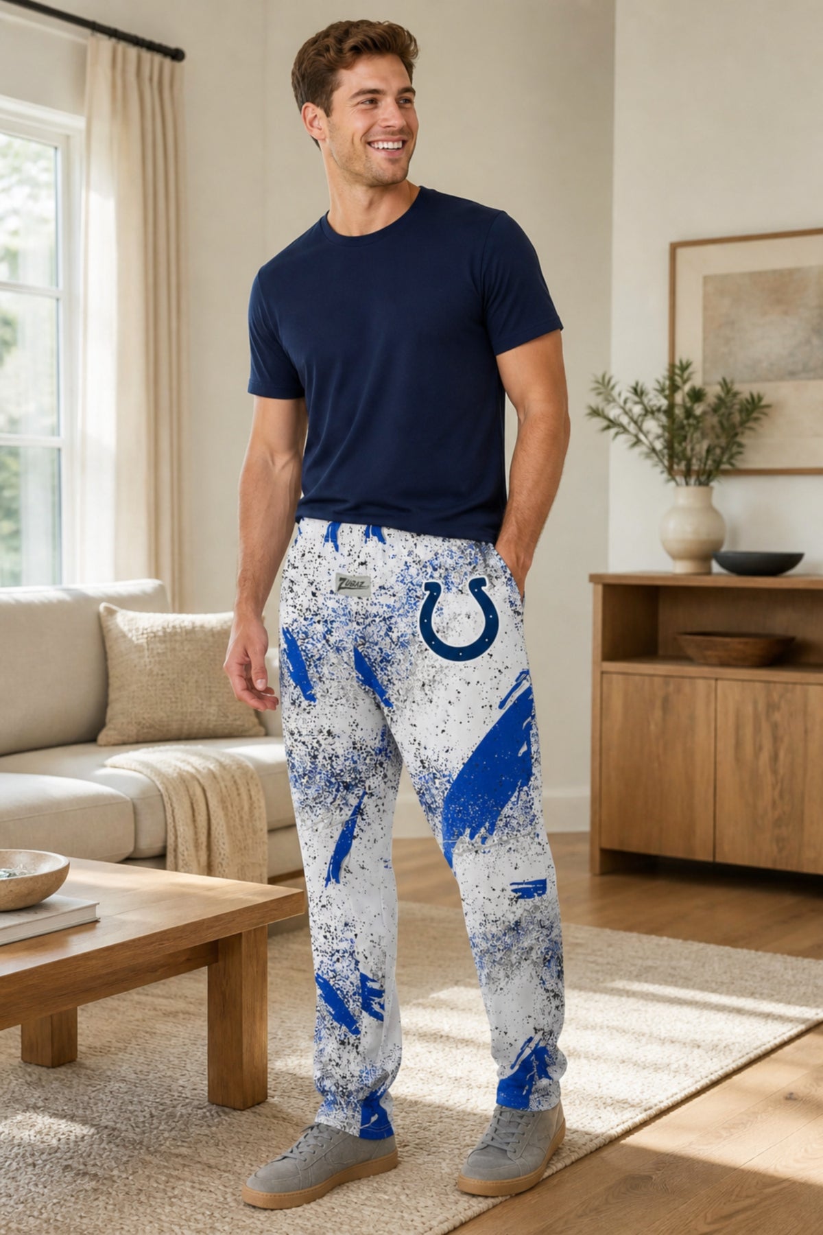 Zubaz NFL Indianapolis Colts Adult Unisex 3 Color Confetti Z88 Screen Print Pants