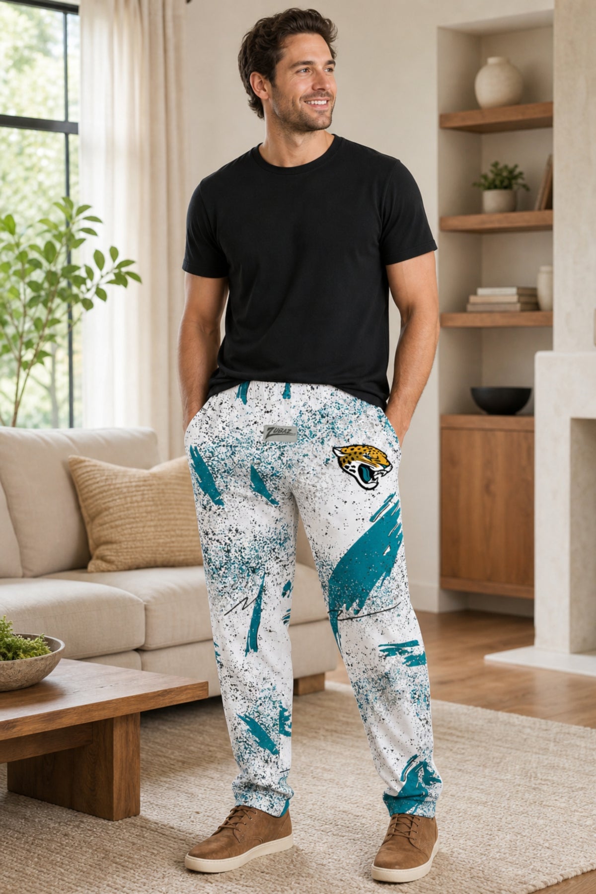 Zubaz NFL Jacksonville Jaguars Adult Unisex 3 Color Confetti Z88 Screen Print Pants