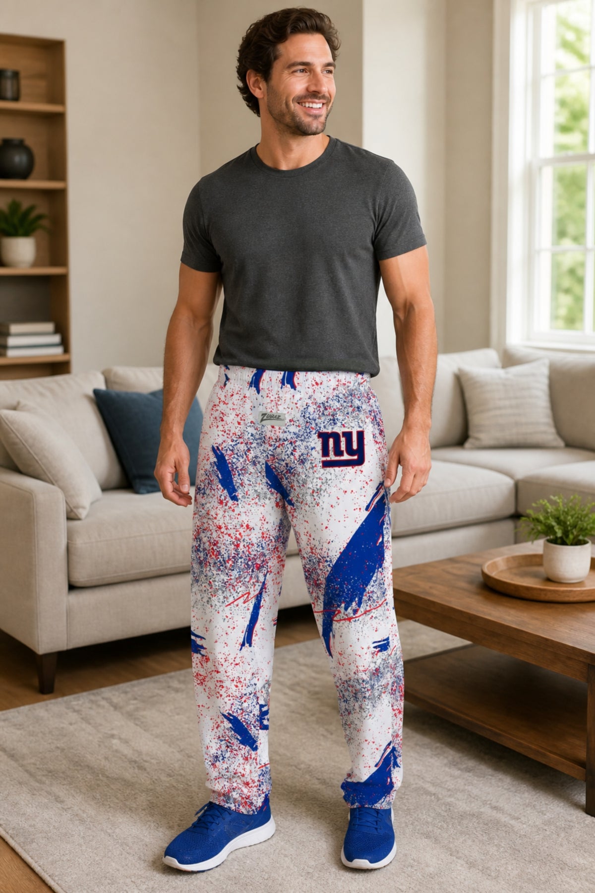 Zubaz NFL New York Giants Adult Unisex 3 Color Confetti Z88 Screen Print Pants