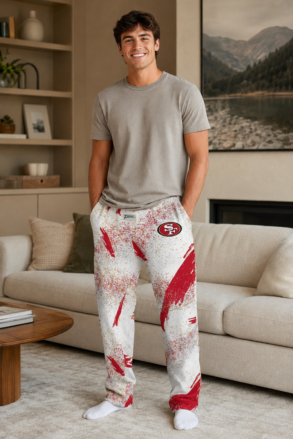 Zubaz NFL San Francisco 49ers Adult Unisex 3 Color Confetti Z88 Screen Print Pants