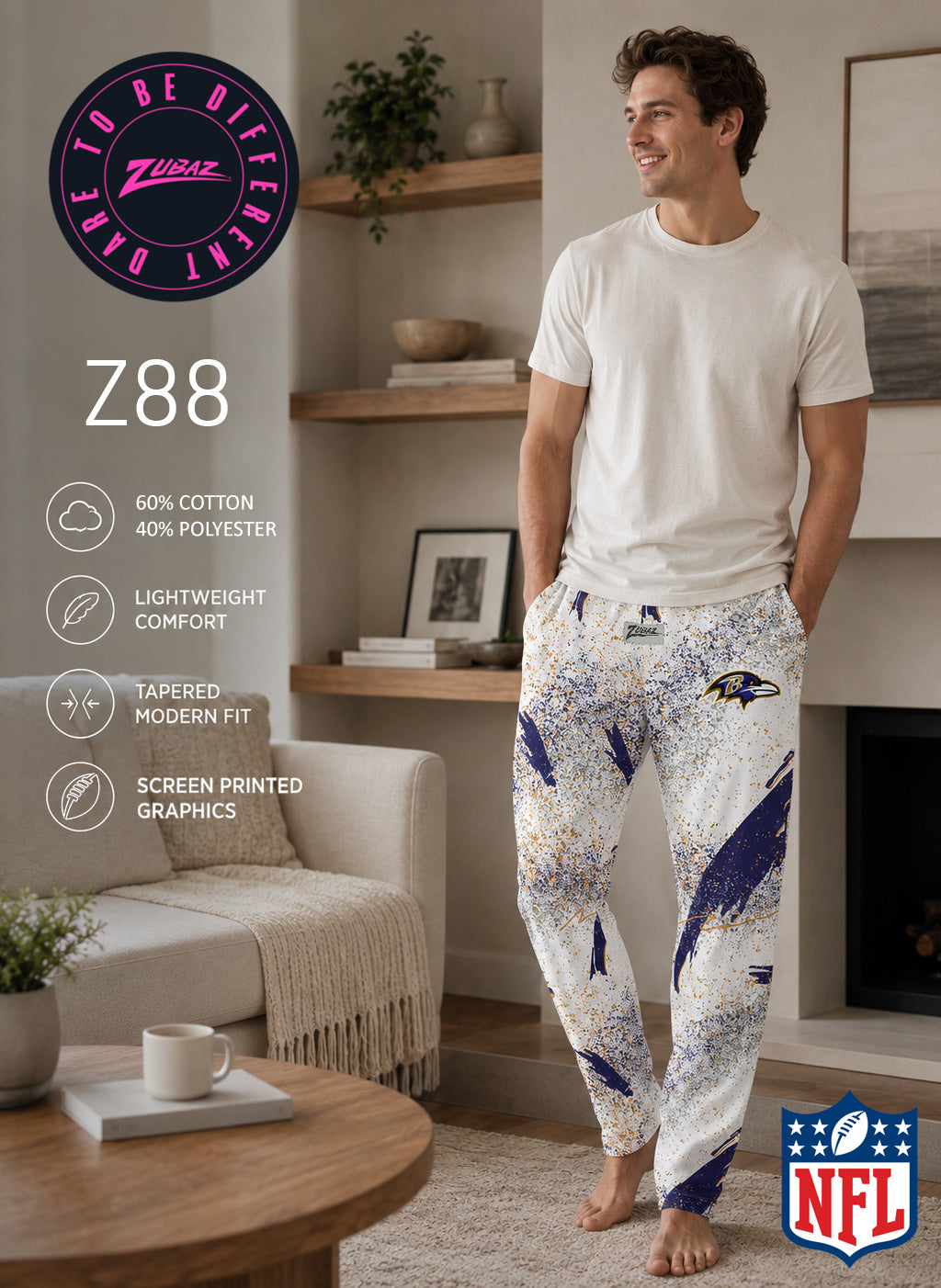 Zubaz NFL New Orleans Saints Adult Unisex 3 Color Confetti Z88 Screen Print Pants