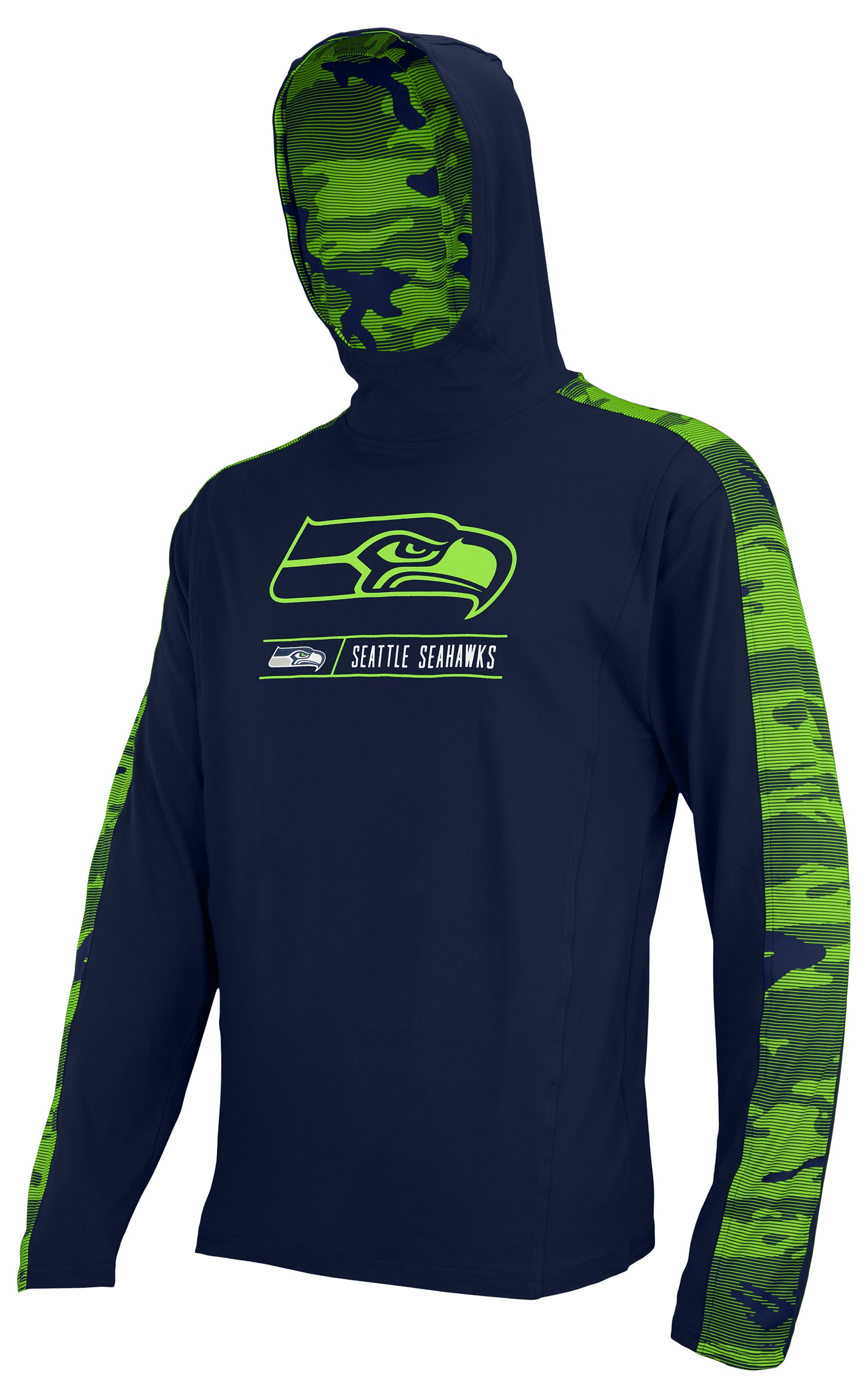 Zubaz NFL Seattle Seahawks Men's Team Color Solid Camo Lines Accent Elevated Lightweight Hoodie