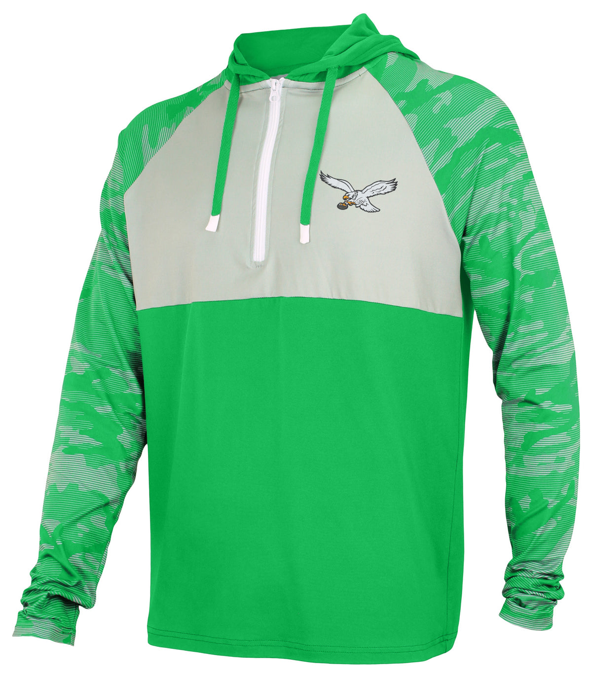 Zubaz NFL Men's Classic Camo Line Sleeves Lightweight 1/4 Zip Color Block Hoodie, Philadelphia Eagles