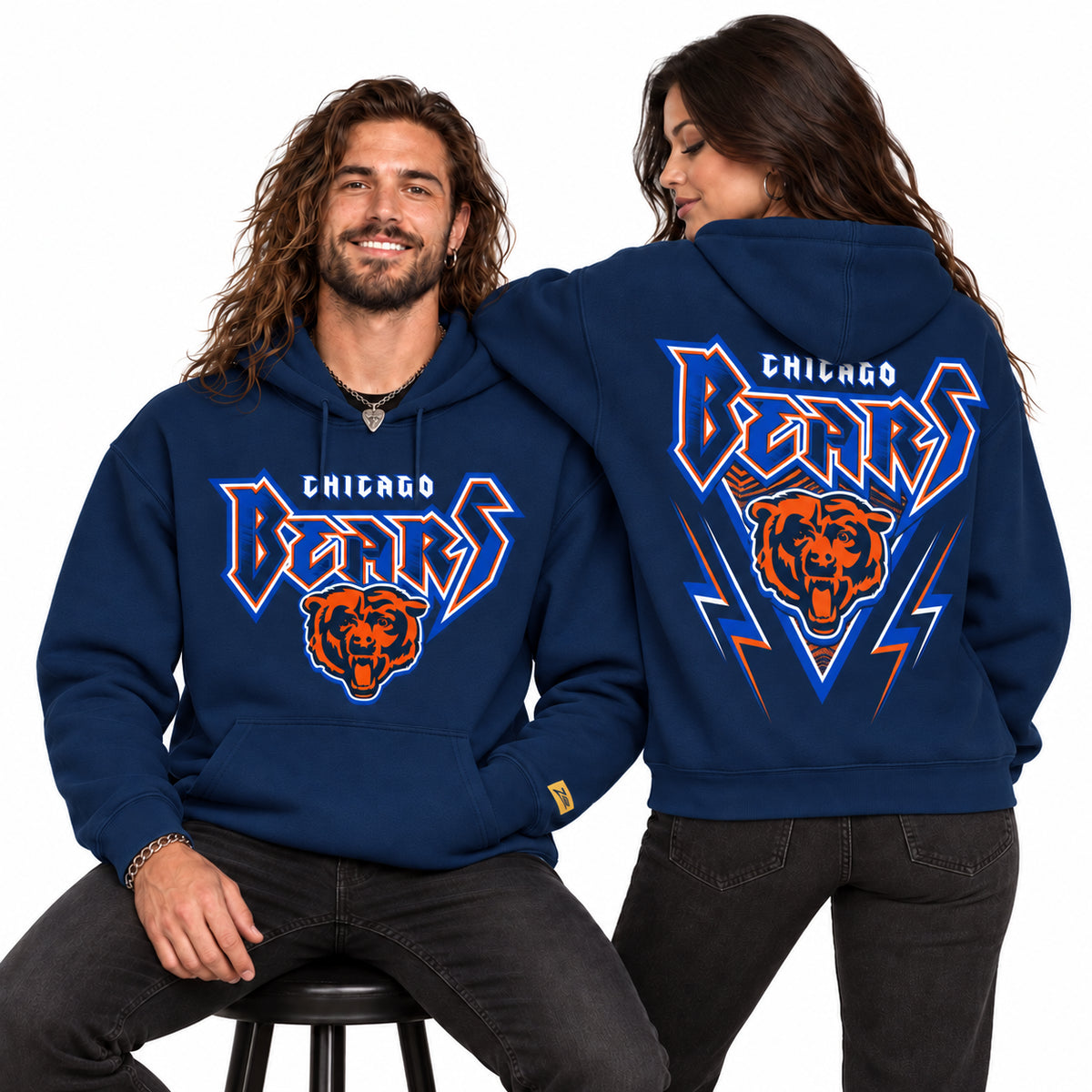 Zubaz NFL Chicago Bears Unisex 90s Vintage Heavy Metal Hoodie
