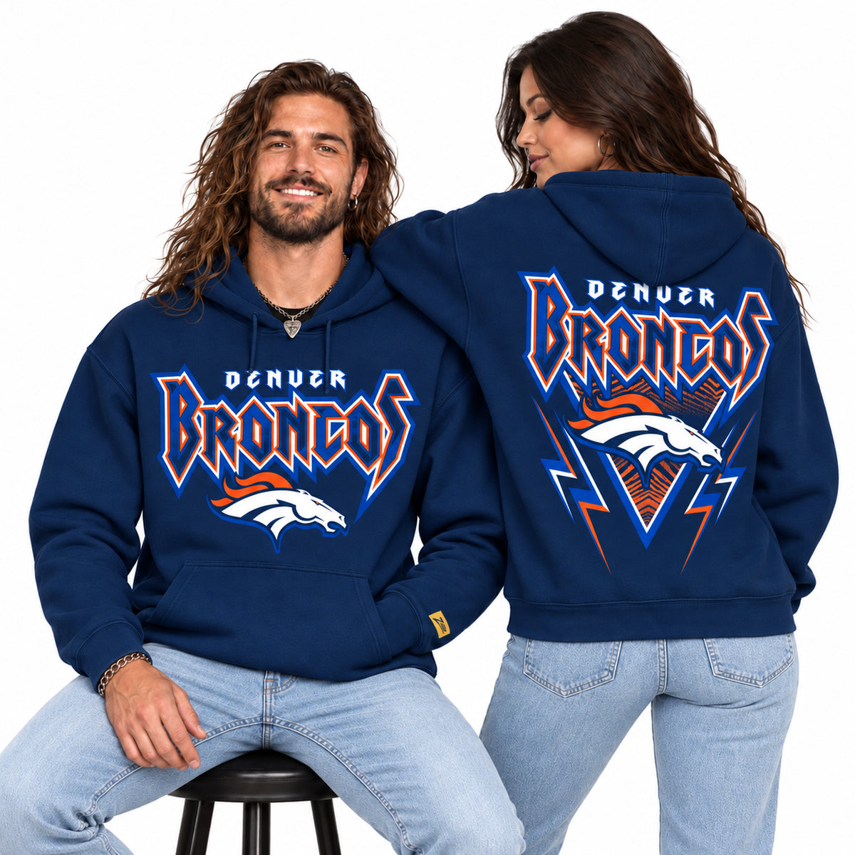 Zubaz NFL Denver Broncos Unisex 90s Vintage Heavy Metal Hoodie