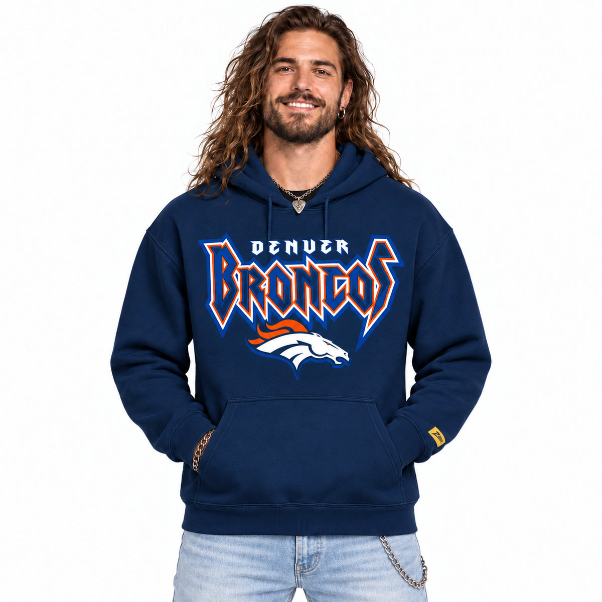 Zubaz NFL Denver Broncos Unisex 90s Vintage Heavy Metal Hoodie