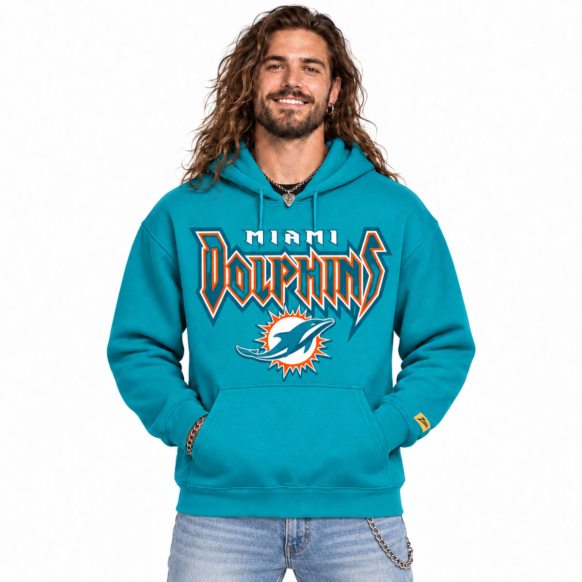 Zubaz NFL Men's & Women's 90s Heavy Metal Hoodie, Miami Dolphins