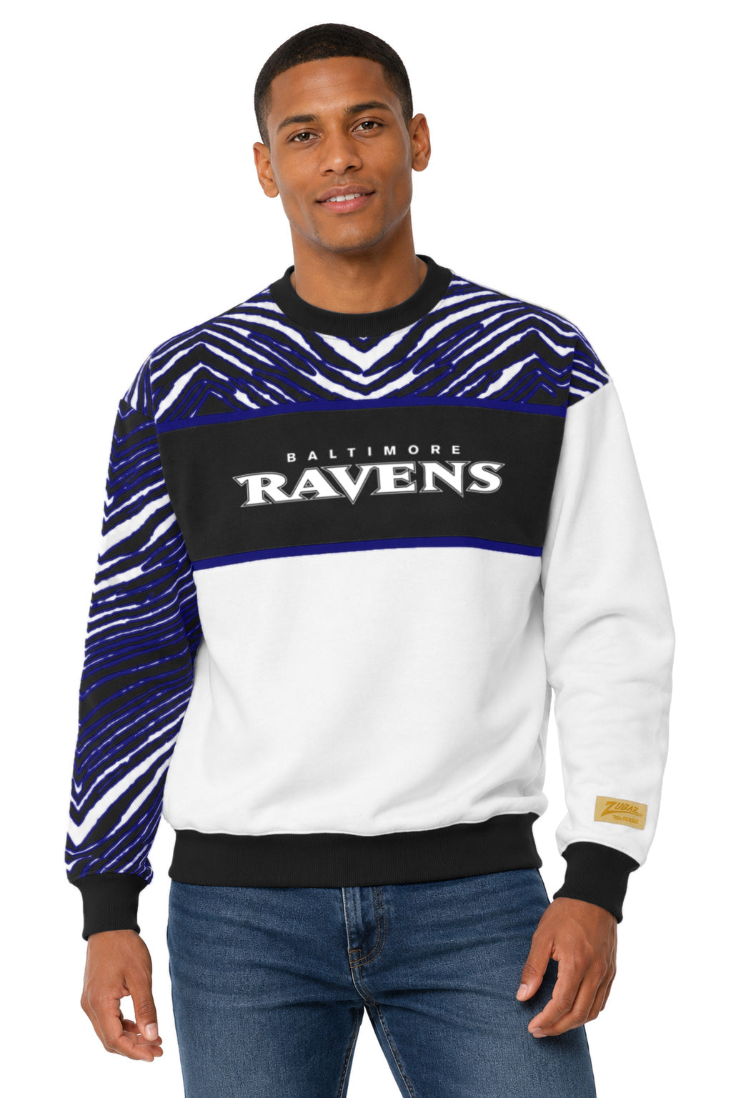 Zubaz NFL Men's & Women's 90s Strong Arm Crew, Baltimore Ravens