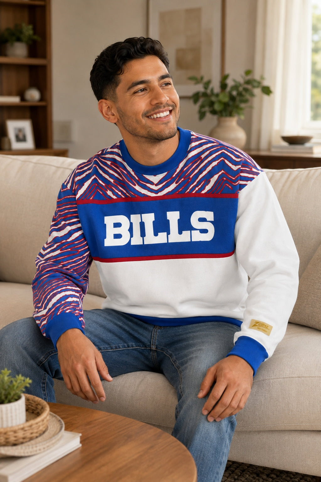 Zubaz NFL Men's & Women's 90s Strong Arm Crew, Buffalo Bills