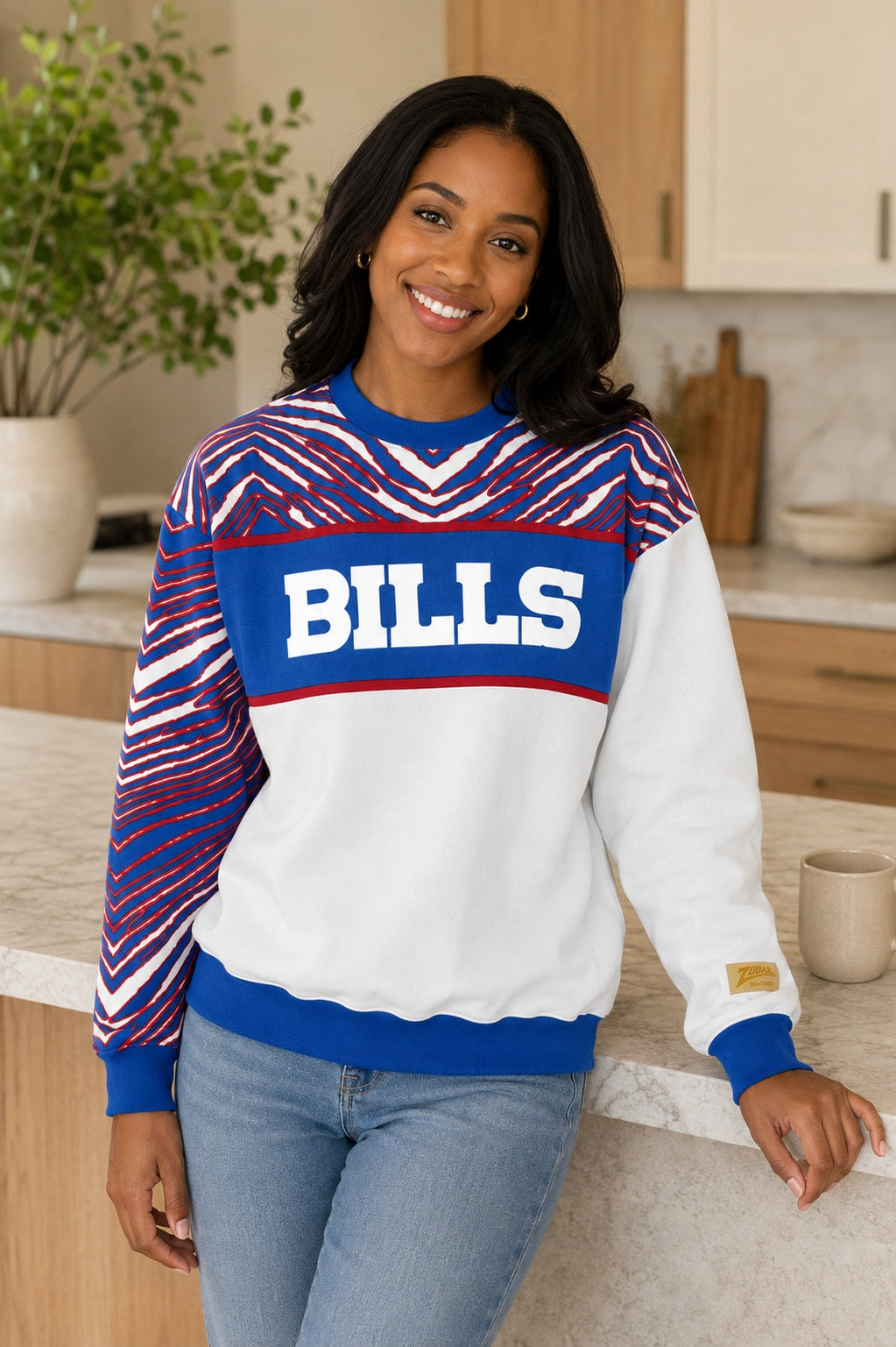 Zubaz NFL Men's & Women's 90s Strong Arm Crew, Buffalo Bills