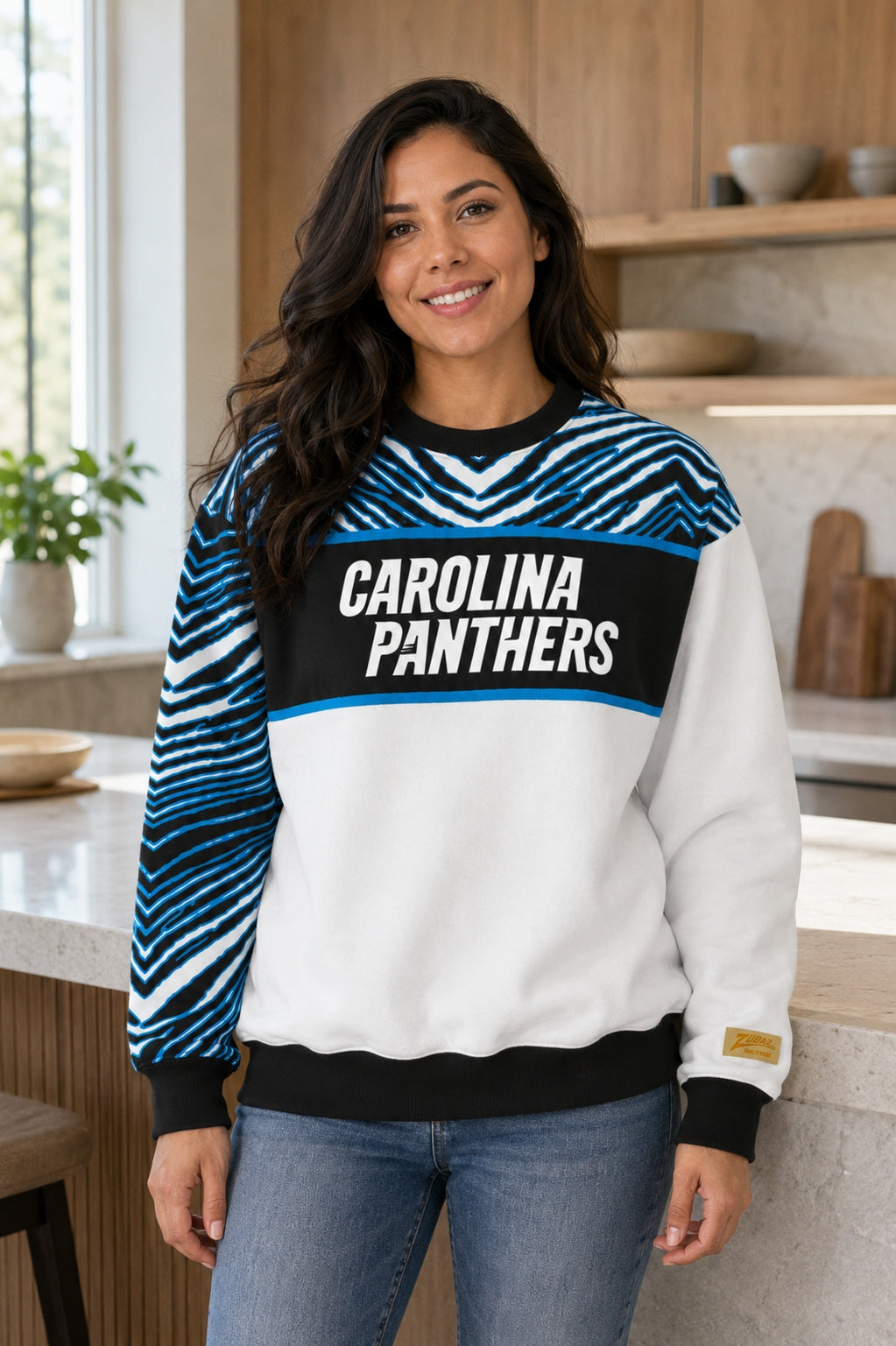 Zubaz NFL Men's & Women's 90s Strong Arm Crew, Carolina Panthers