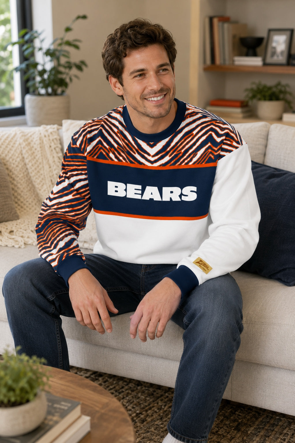Zubaz NFL Men's & Women's 90s Strong Arm Crew, Chicago Bears