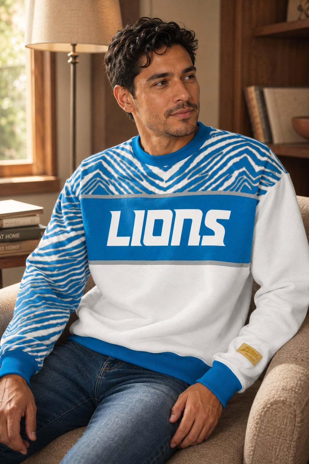 Zubaz NFL Men's & Women's 90s Strong Arm Crew, Detroit Lions