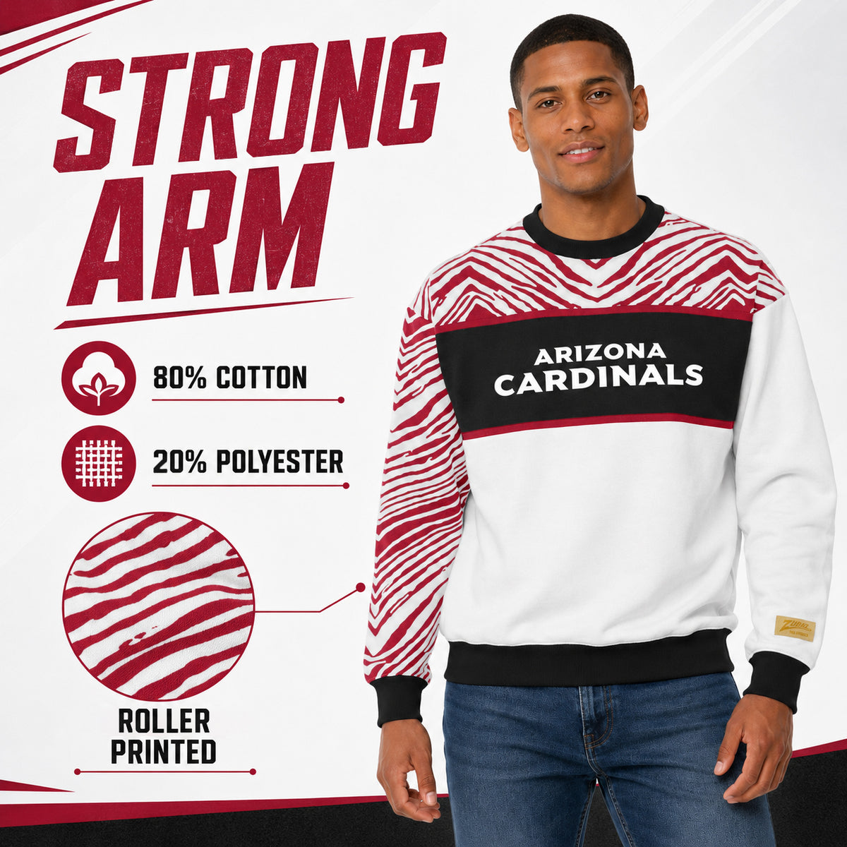 Zubaz NFL Men's & Women's 90s Strong Arm Crew, Detroit Lions