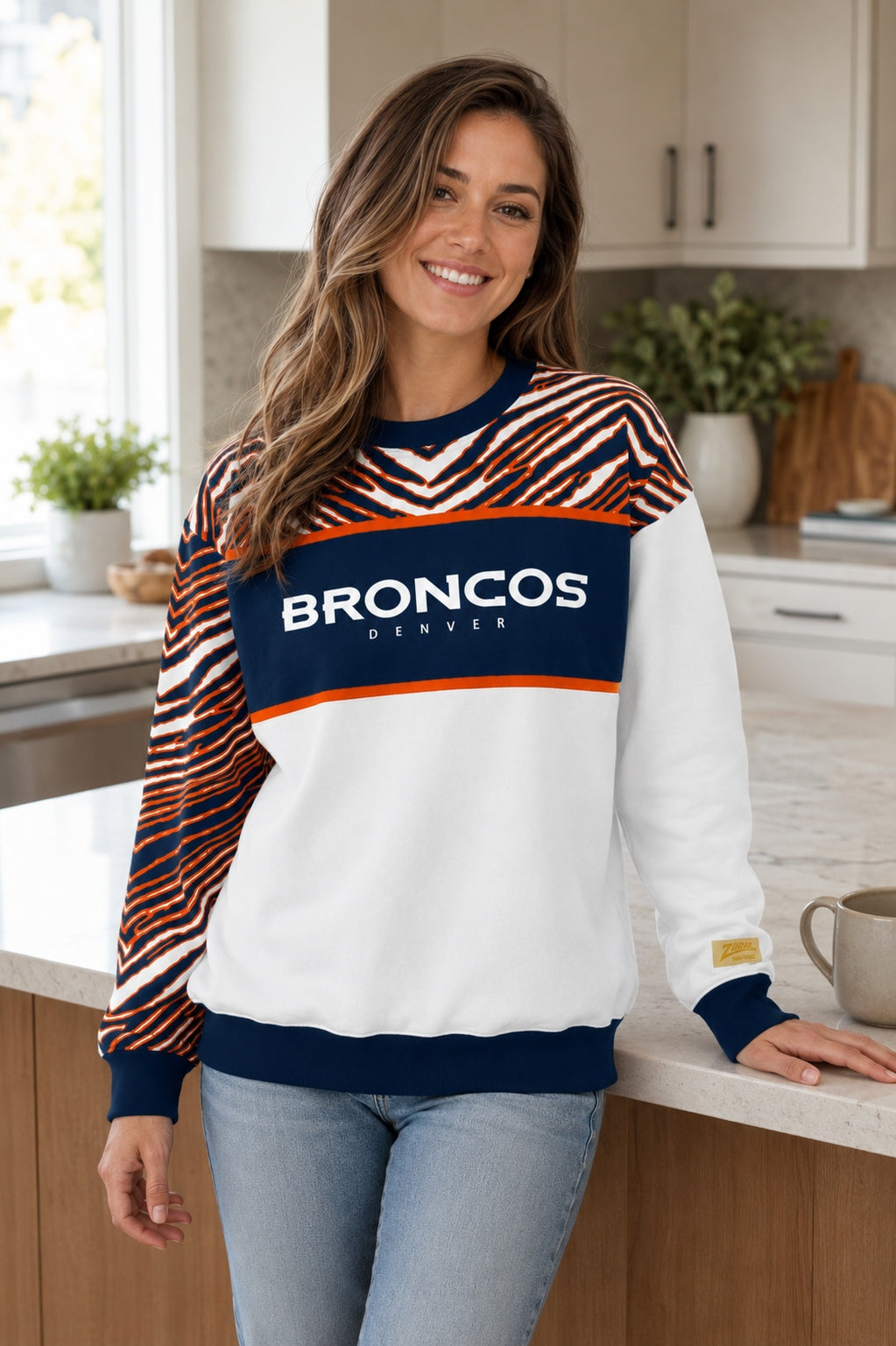 Zubaz NFL Men's & Women's 90s Strong Arm Crew, Denver Broncos