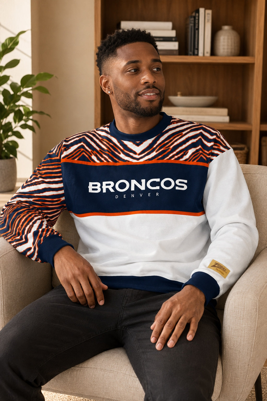 Zubaz NFL Men's & Women's 90s Strong Arm Crew, Denver Broncos
