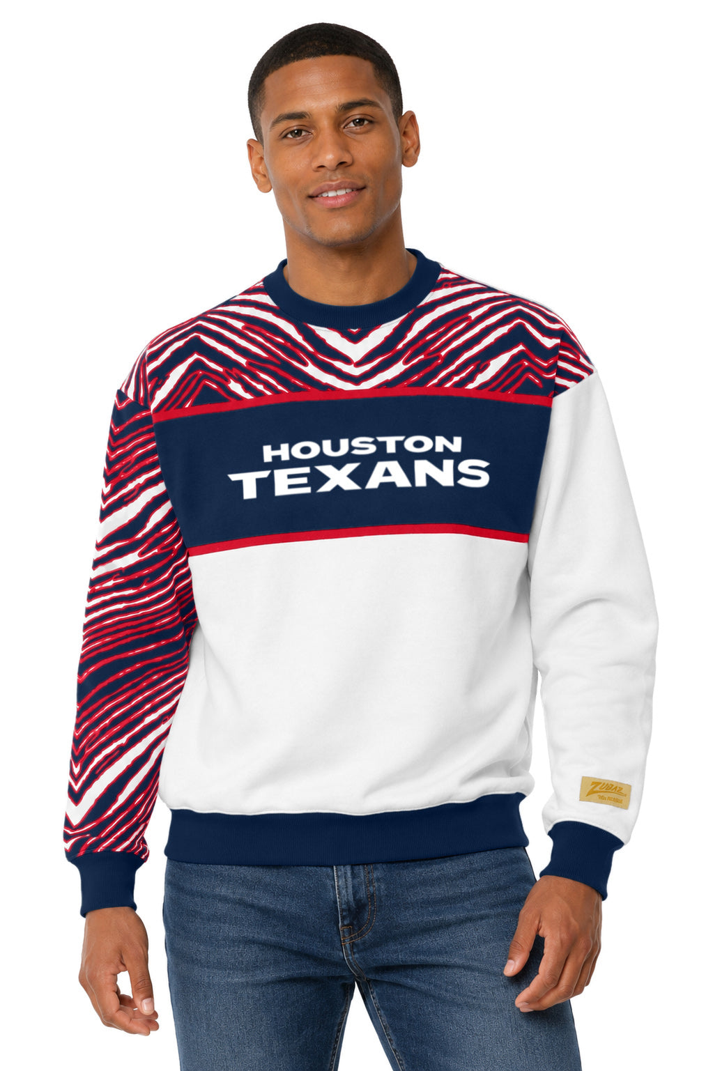 Zubaz NFL Men's & Women's 90s Strong Arm Crew, Houston Texans