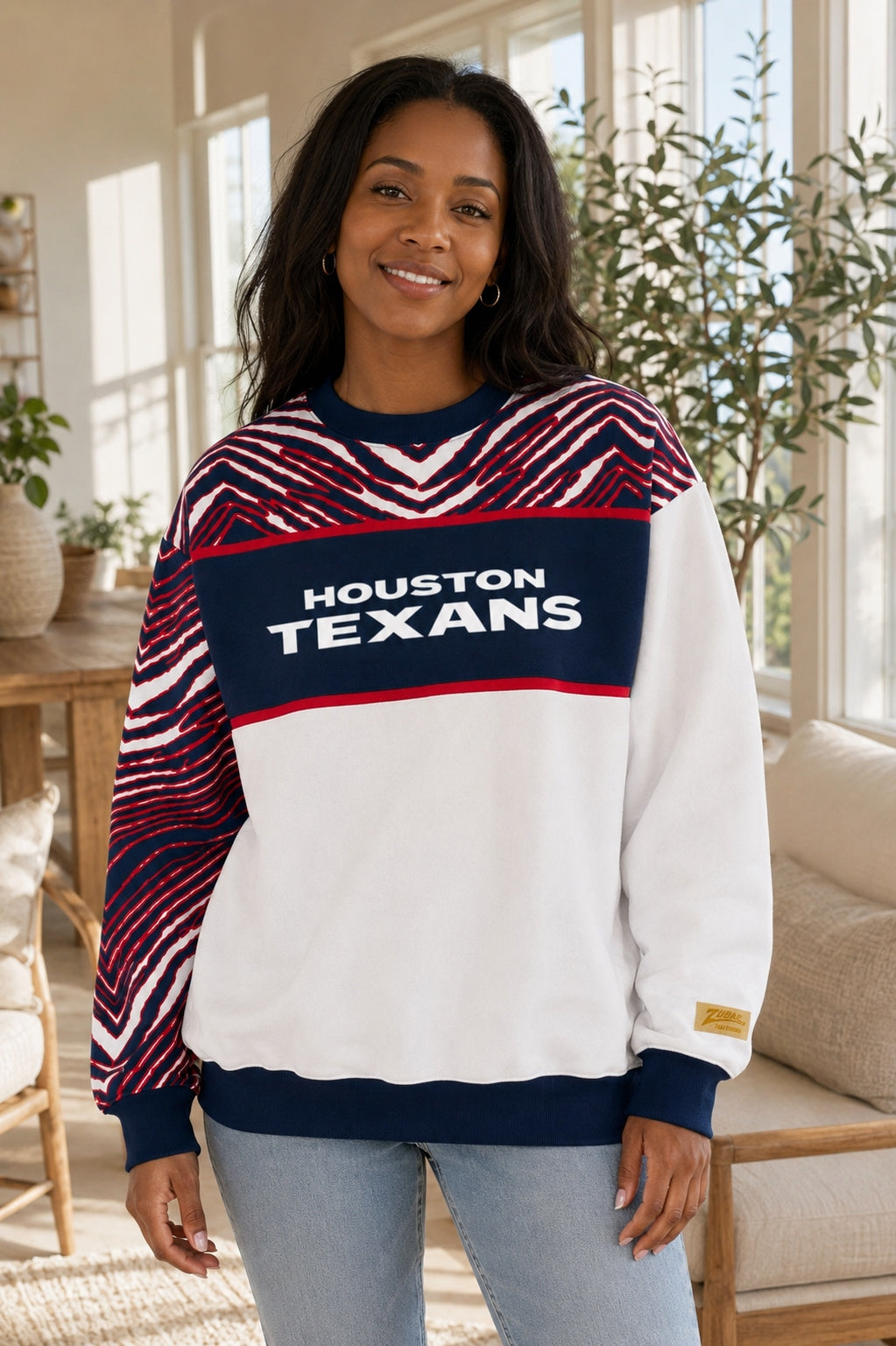 Zubaz NFL Men's & Women's 90s Strong Arm Crew, Houston Texans