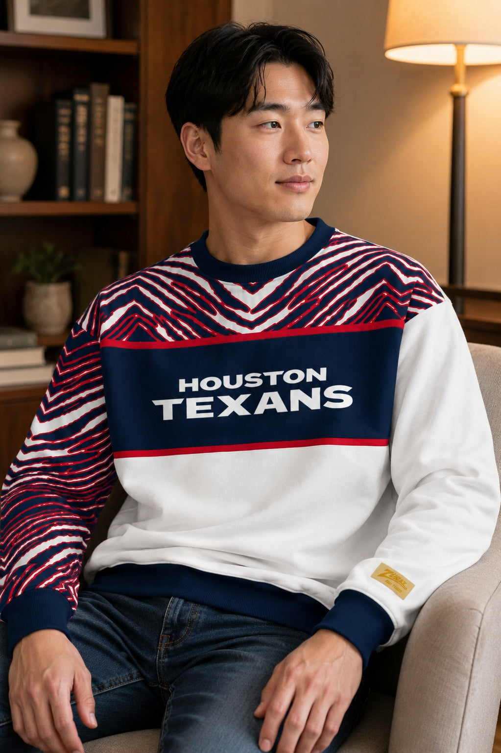 Zubaz NFL Men's & Women's 90s Strong Arm Crew, Houston Texans