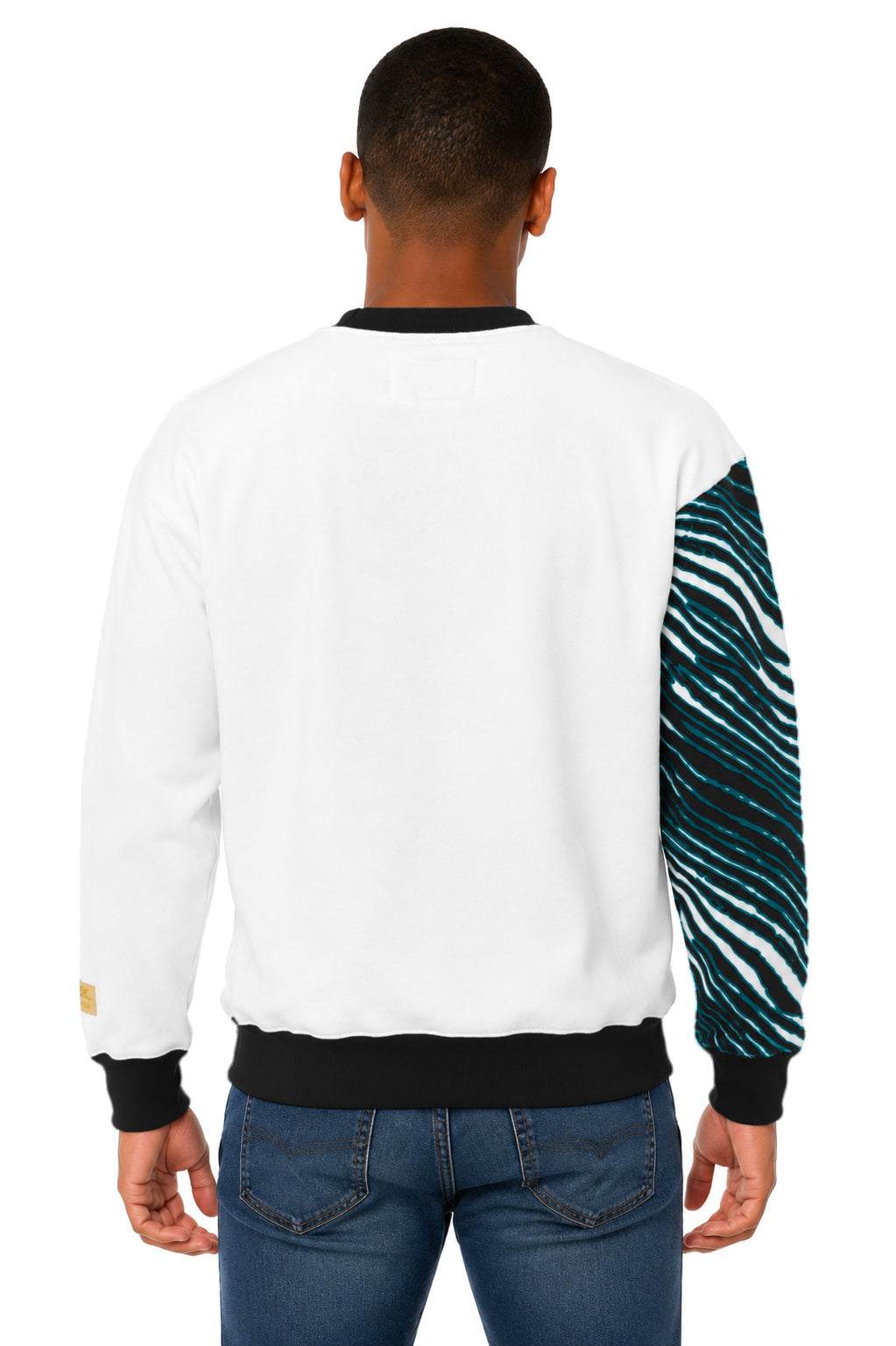 Zubaz NFL Jacksonville Jaguars Unisex White 3 Color Zebra 90s Vintage Strong Arm Crewneck Sweatshirt