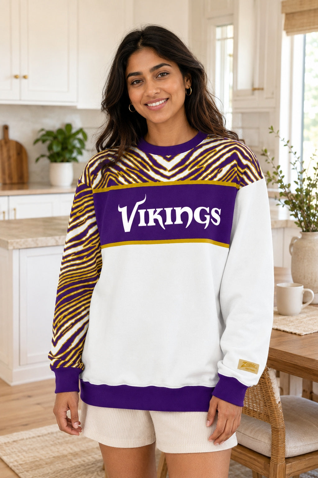 Zubaz NFL Men's & Women's 90s Strong Arm Crew, Minnesota Vikings
