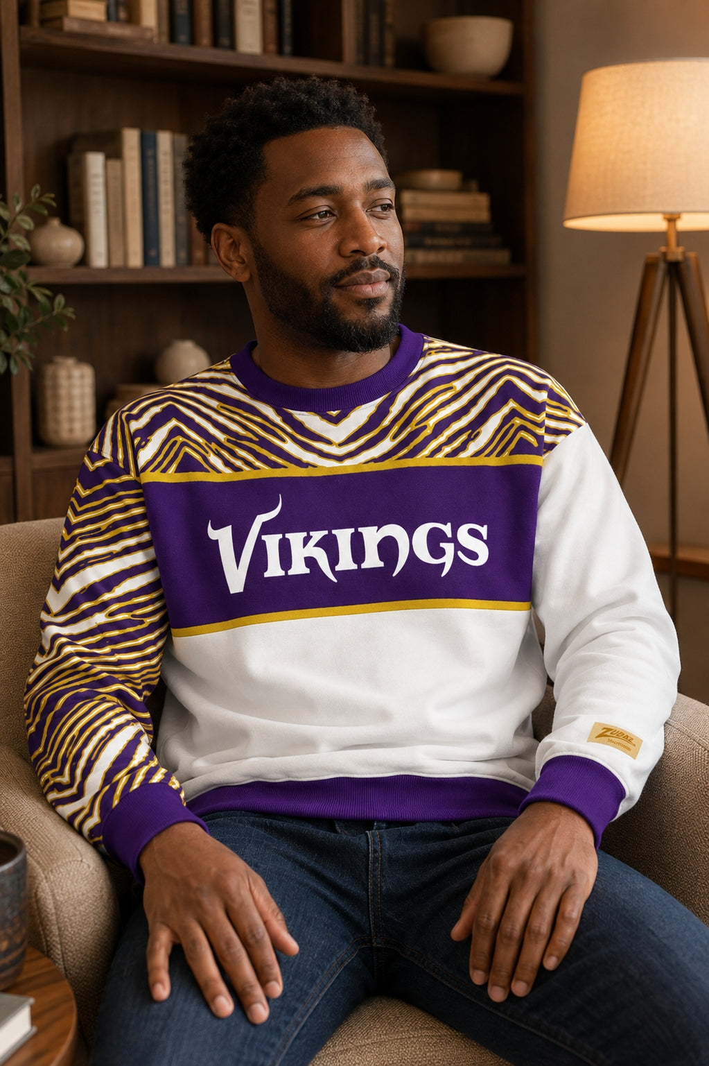 Zubaz NFL Men's & Women's 90s Strong Arm Crew, Minnesota Vikings