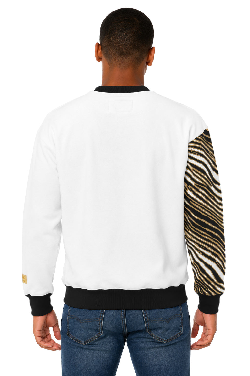 Zubaz NFL New Orleans Saints Unisex White 3 Color Zebra 90s Vintage Strong Arm Crewneck Sweatshirt