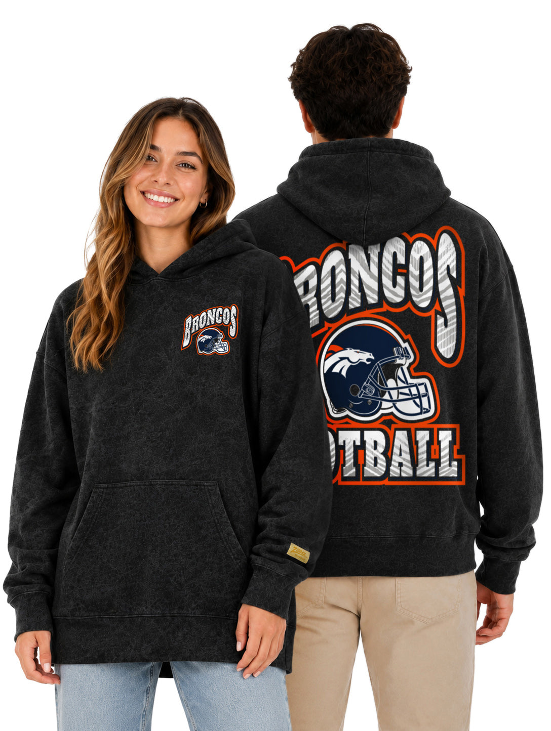 Zubaz NFL Denver Broncos Unisex Black Zebra Fade 90s Vintage All Pro Hoodie