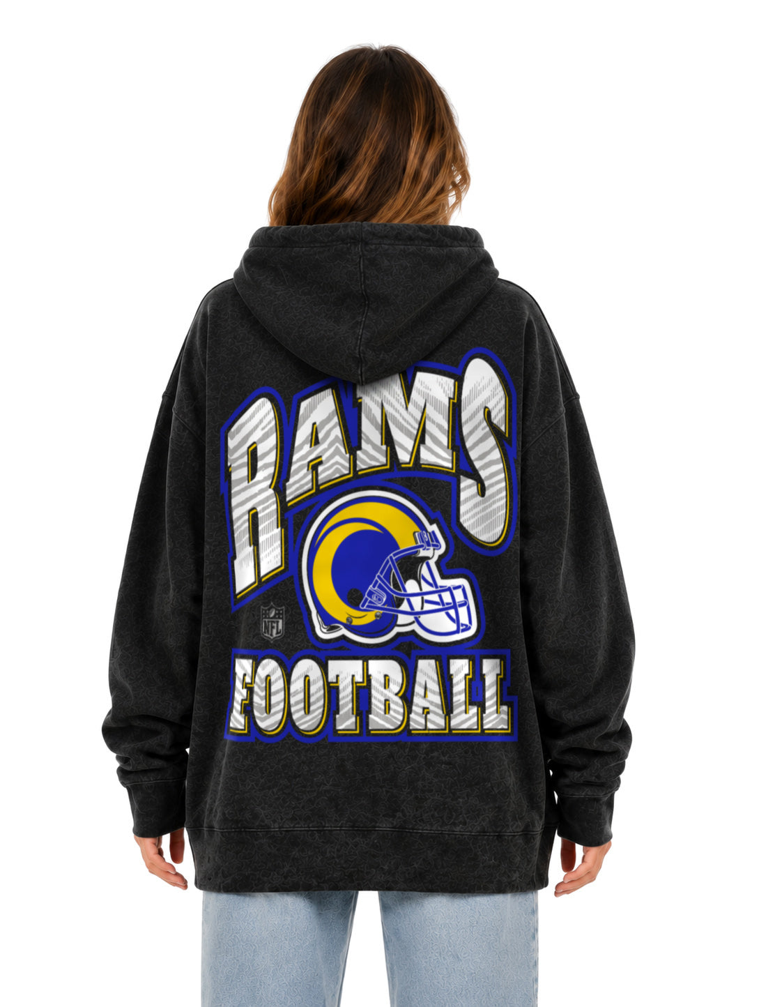 Zubaz NFL Los Angeles Rams Unisex Black Zebra Fade 90s Vintage All Pro Hoodie