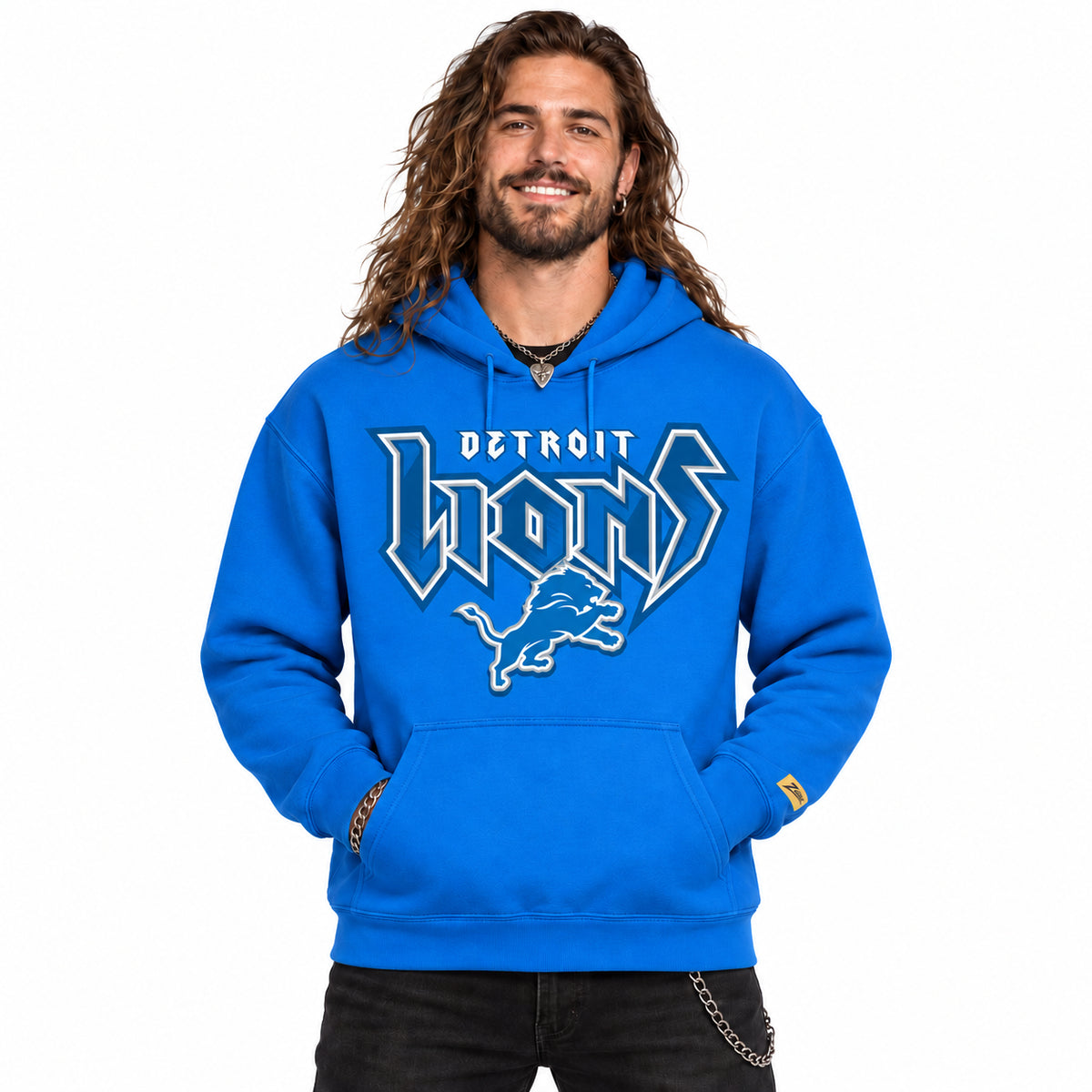 Zubaz NFL Detroit Lions Unisex 90s Vintage Heavy Metal Hoodie