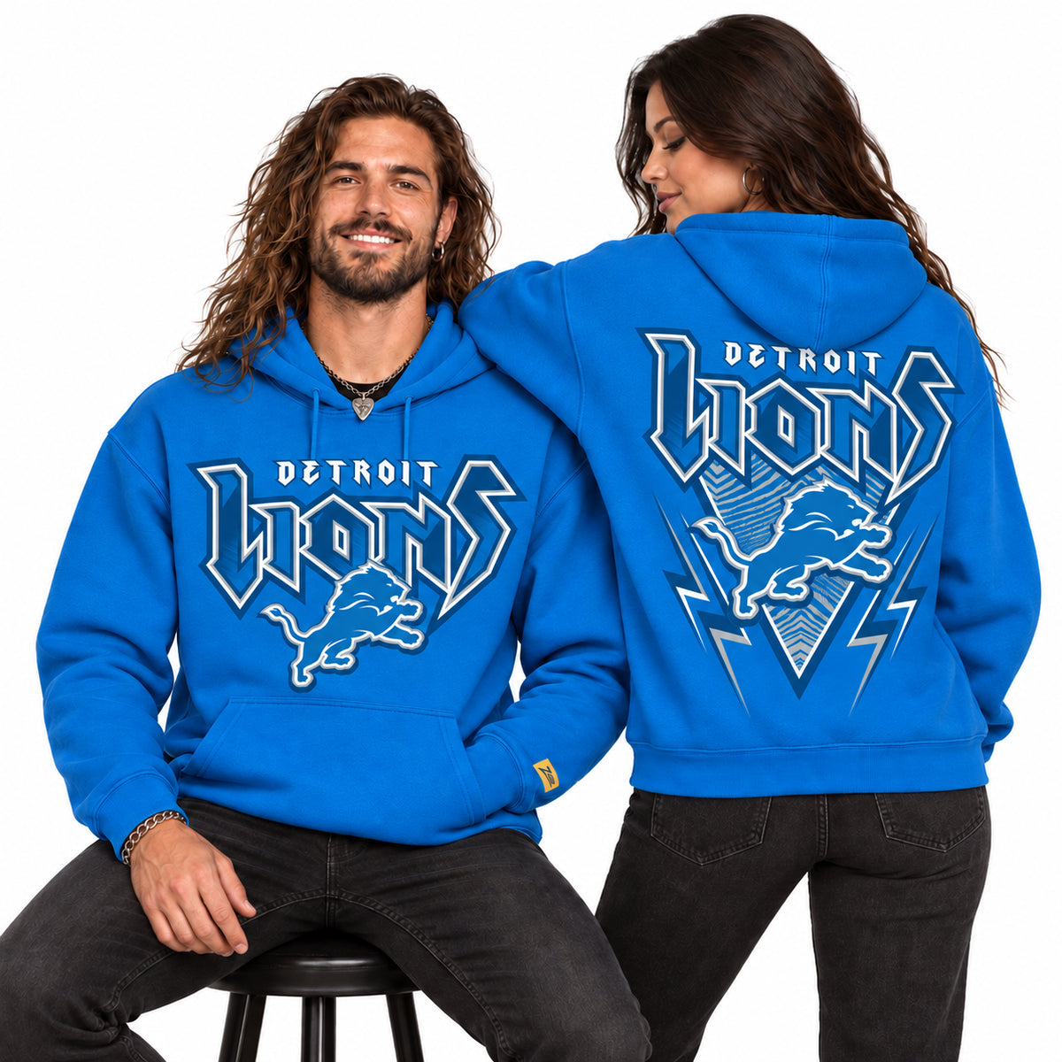Zubaz NFL Detroit Lions Unisex 90s Vintage Heavy Metal Hoodie