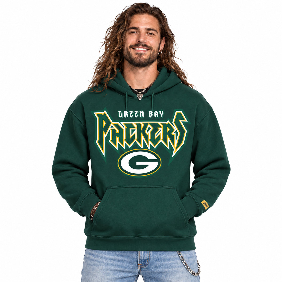 Zubaz NFL Men's & Women's 90s Heavy Metal Hoodie, Green Bay Packers