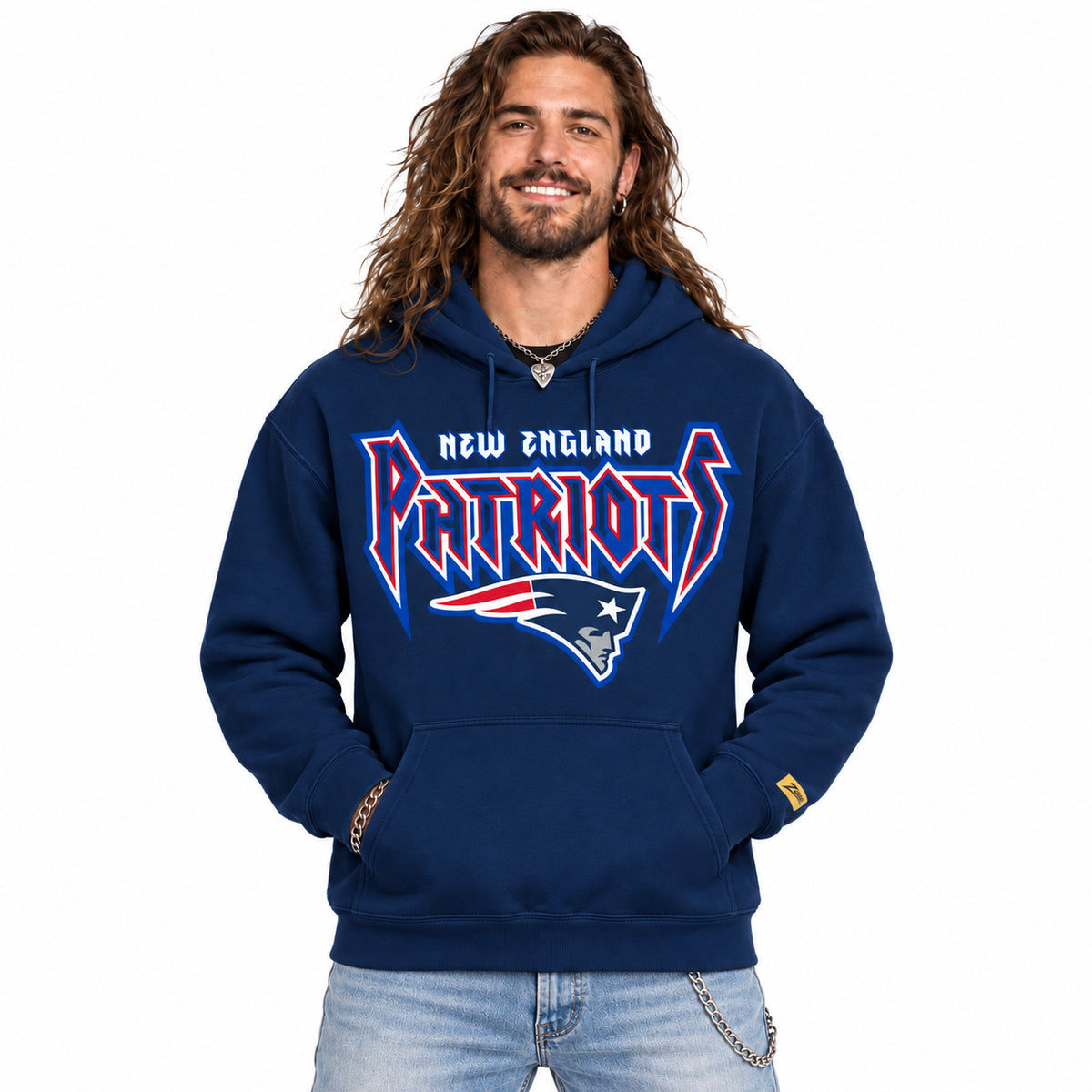 Zubaz NFL New England Patriots Unisex 90s Vintage Heavy Metal Hoodie