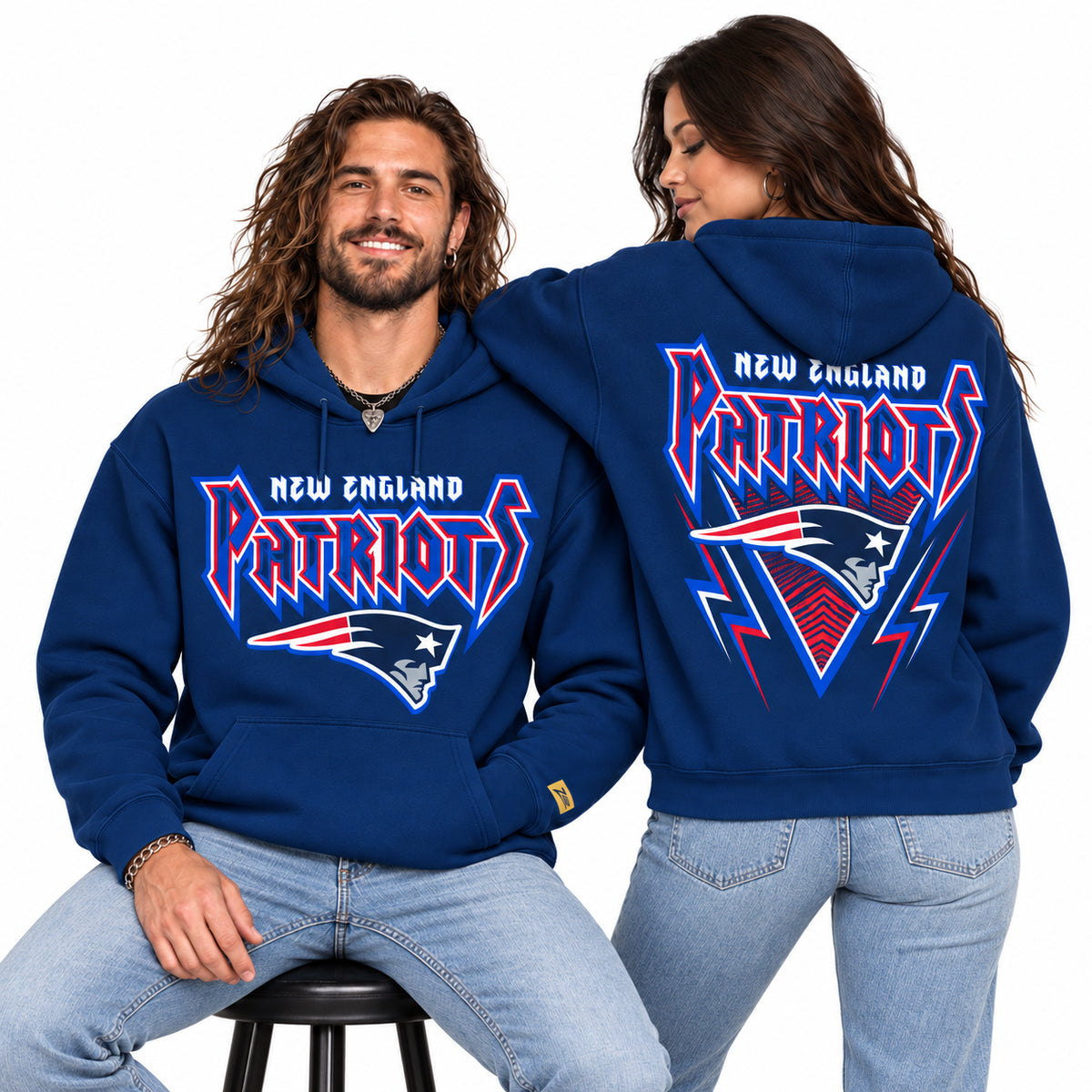 Zubaz NFL New England Patriots Unisex 90s Vintage Heavy Metal Hoodie