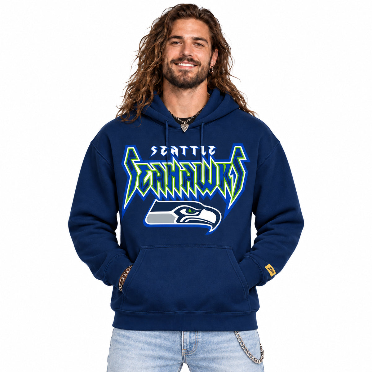 Zubaz NFL Seattle Seahawks Unisex 90s Vintage Heavy Metal Hoodie